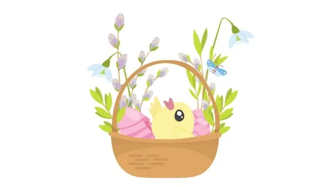 Happy Easter animation with cute yellow chick in a basket Stock Footage 328712791