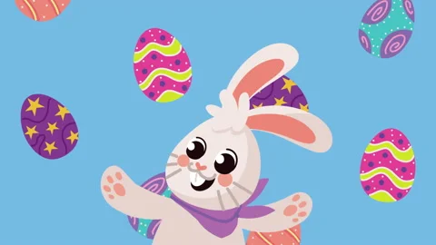 Happy easter animation with rabbit and eggs pattern Stock Footage 171435846