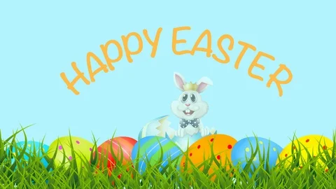Happy Easter animation whit text and bunny Stock Footage 104772654