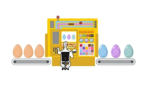 Happy Easter. Apparatus for production of Easter eggs. Chicken egg Easter egg 스톡 일러스트