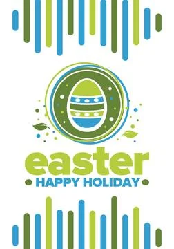 Happy Easter in April. Christian spring holiday. Traditional eggs with pattern Stock Illustration