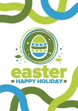 Happy Easter in April. Christian spring holiday. Traditional eggs with pattern Stock Illustration