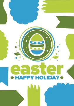 Happy Easter in April. Christian spring holiday. Traditional eggs with pattern 스톡 일러스트