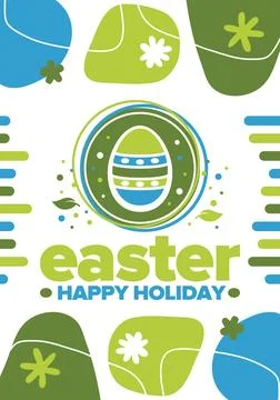 Happy Easter in April. Christian spring holiday. Traditional eggs with pattern Stock Illustration
