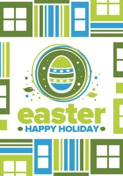Happy Easter in April. Christian spring holiday. Traditional eggs with pattern Stock Illustration