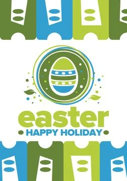 Happy Easter in April. Christian spring holiday. Traditional eggs with pattern Stock Illustration