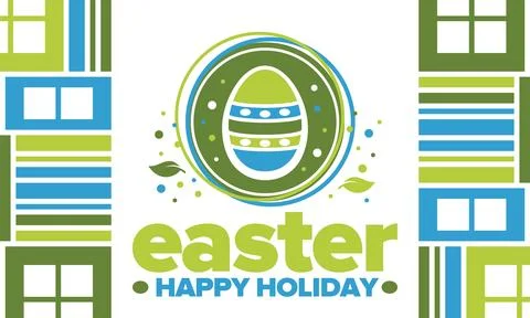 Happy Easter in April. Christian spring holiday. Traditional eggs with pattern Stock Illustration
