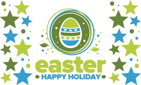 Happy Easter in April. Christian spring holiday. Traditional eggs with pattern Stock Illustration