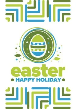Happy Easter in April. Christian spring holiday. Traditional eggs with pattern Stock Illustration
