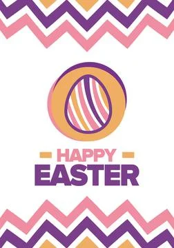 Happy Easter in April. Christian spring holiday. Eggs with patterns. Vector art Stockillustratie