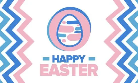 Happy Easter in April. Christian spring holiday. Eggs with patterns. Vector art Illustrazione stock