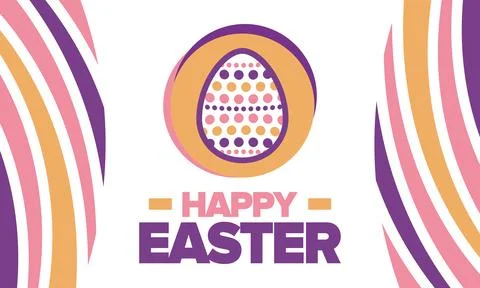Happy Easter in April. Christian spring holiday. Eggs with patterns. Vector art イラスト素材