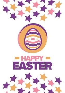 Happy Easter in April. Christian spring holiday. Eggs with patterns. Vector art イラスト素材