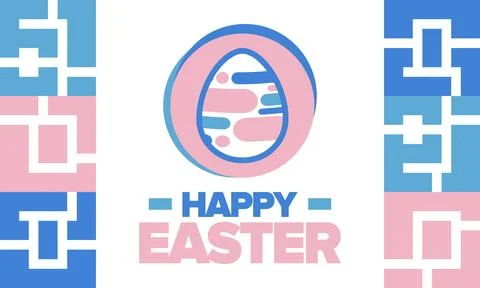 Happy Easter in April. Christian spring holiday. Eggs with patterns. Vector art Stock Illustration