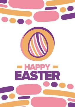 Happy Easter in April. Christian spring holiday. Eggs with patterns. Vector art イラスト素材