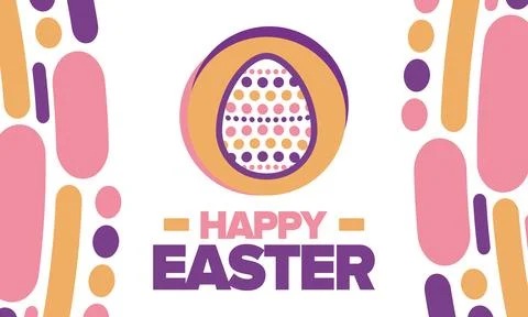Happy Easter in April. Christian spring holiday. Eggs with patterns. Vector art イラスト素材