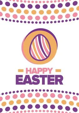 Happy Easter in April. Christian spring holiday. Eggs with patterns. Vector art Stockillustratie