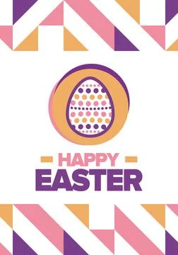 Happy Easter in April. Christian spring holiday. Eggs with patterns. Vector art Stockillustratie