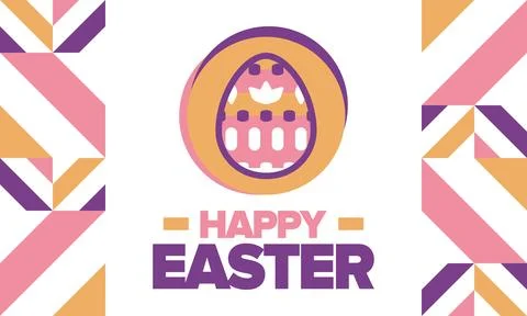Happy Easter in April. Christian spring holiday. Eggs with patterns. Vector art Stockillustratie