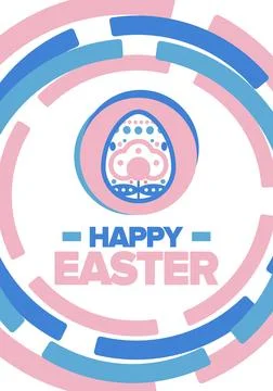 Happy Easter in April. Christian spring holiday. Eggs with patterns. Vector art Illustrazione stock