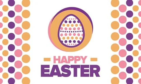 Happy Easter in April. Christian spring holiday. Eggs with patterns. Vector art Stock Illustration
