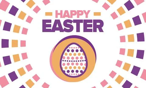 Happy Easter in April. Christian spring holiday. Eggs with patterns. Vector art イラスト素材