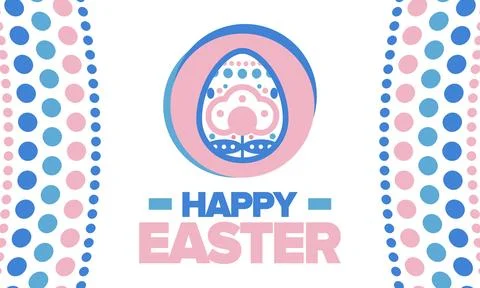 Happy Easter in April. Christian spring holiday. Eggs with patterns. Vector art イラスト素材