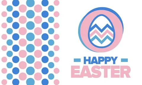 Happy Easter in April. Christian spring holiday. Eggs with patterns. Vector art Stock Illustration