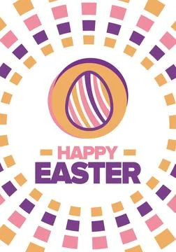 Happy Easter in April. Christian spring holiday. Eggs with patterns. Vector art Stockillustratie