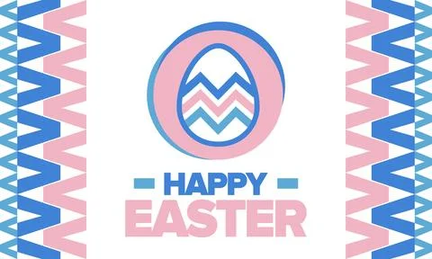 Happy Easter in April. Christian spring holiday. Eggs with patterns. Vector art Illustrazione stock