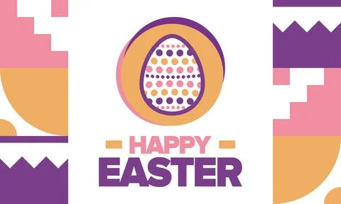 Happy Easter in April. Christian spring holiday. Eggs with patterns. Vector art Stockillustratie
