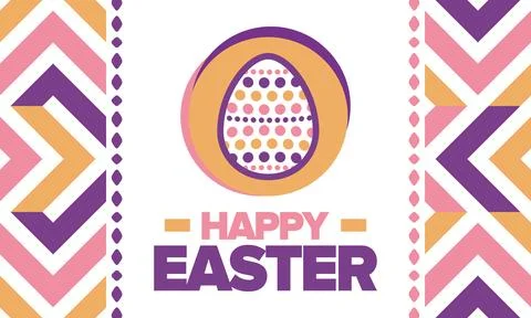 Happy Easter in April. Christian spring holiday. Eggs with patterns. Vector art Stock Illustration