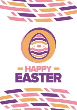 Happy Easter in April. Christian spring holiday. Eggs with patterns. Vector art Stockillustratie