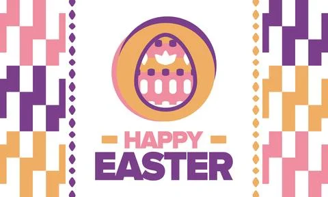 Happy Easter in April. Christian spring holiday. Eggs with patterns. Vector art Stockillustratie