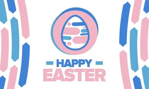 Happy Easter in April. Christian spring holiday. Eggs with patterns. Vector art Stock Illustration