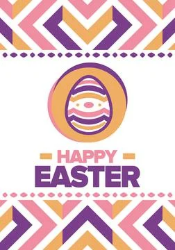 Happy Easter in April. Christian spring holiday. Eggs with patterns. Vector art Stockillustratie