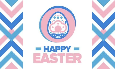 Happy Easter in April. Christian spring holiday. Eggs with patterns. Vector art Stock Illustration