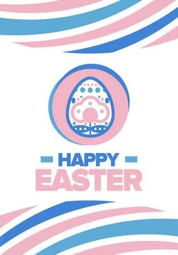 Happy Easter in April. Christian spring holiday. Eggs with patterns. Vector art Stockillustratie