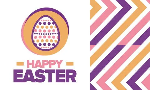 Happy Easter in April. Christian spring holiday. Eggs with patterns. Vector art Stock Illustration
