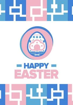 Happy Easter in April. Christian spring holiday. Eggs with patterns. Vector art Stock Illustration