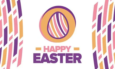 Happy Easter in April. Christian spring holiday. Eggs with patterns. Vector art Stockillustratie