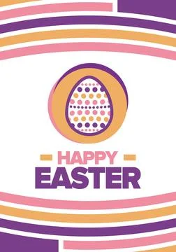 Happy Easter in April. Christian spring holiday. Eggs with patterns. Vector art イラスト素材