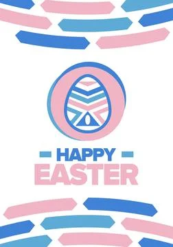 Happy Easter in April. Christian spring holiday. Eggs with patterns. Vector art Illustrazione stock