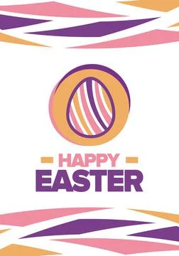 Happy Easter in April. Christian spring holiday. Eggs with patterns. Vector art イラスト素材