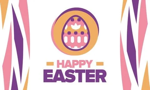 Happy Easter in April. Christian spring holiday. Eggs with patterns. Vector art Illustrazione stock