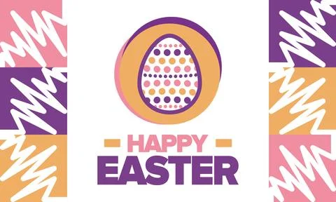Happy Easter in April. Christian spring holiday. Eggs with patterns. Vector art Stockillustratie