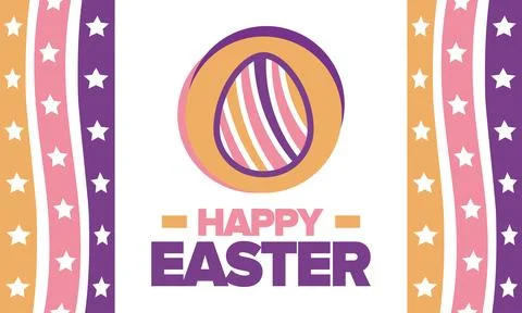 Happy Easter in April. Christian spring holiday. Eggs with patterns. Vector art Stockillustratie