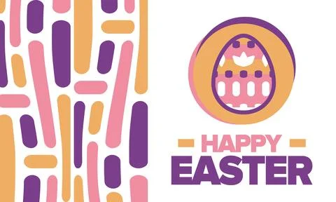 Happy Easter in April. Christian spring holiday. Eggs with patterns. Vector art Illustrazione stock