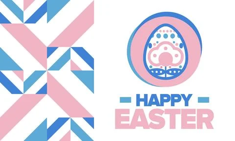 Happy Easter in April. Christian spring holiday. Eggs with patterns. Vector art Stockillustratie