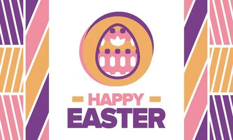 Happy Easter in April. Christian spring holiday. Eggs with patterns. Vector art Stockillustratie